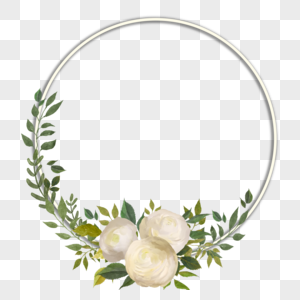 白玫瑰花卉圆形边框图片