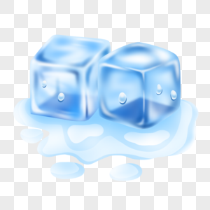 冰块立方体蓝色写实风格融化冰水水滴图片