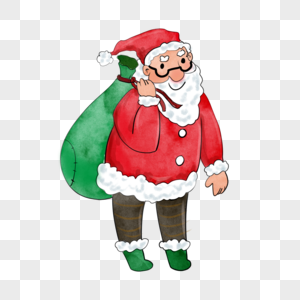 圣诞老人绿色口袋水彩风格图片