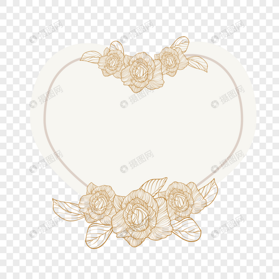 金色线稿花卉心形边框图片
