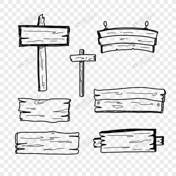 木板指路牌涂鸦黑白线稿图片