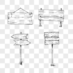 公告木板指示牌线稿卡通高清图片