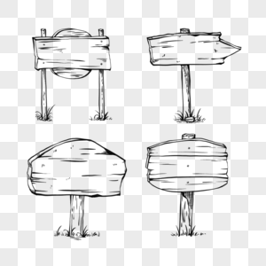 指示牌木板线稿卡通高清图片