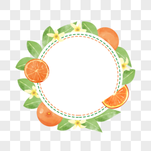 橙子水果水彩圆形边框图片