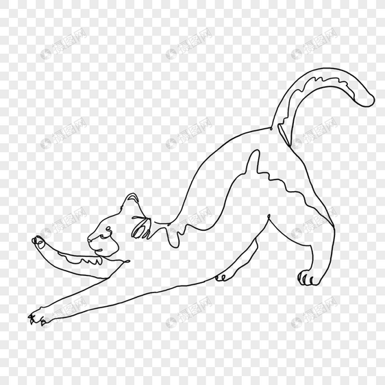猫咪伸懒腰抽象线条画图片
