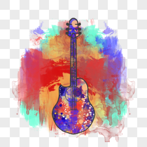 吉他水彩创意彩色图片