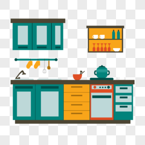 厨房扁平风格插画图片