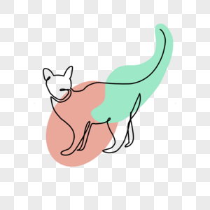 猫咪抽象绿色线条画图片