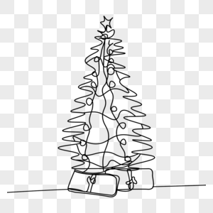 圣诞节圣诞树装饰线条画艺术图片