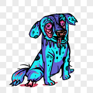 狗僵尸流血卡通蓝色图片