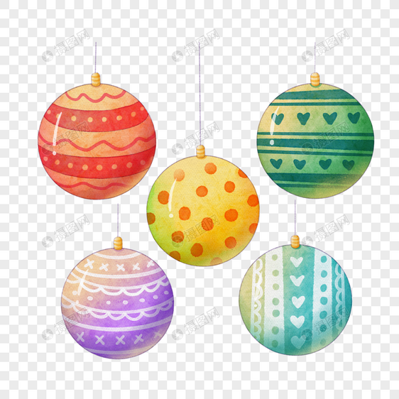 水彩风格彩色圣诞装饰球图片