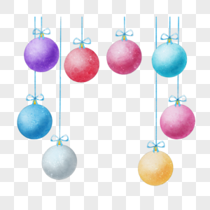 水彩圣诞蓝丝带彩色装饰球高清图片