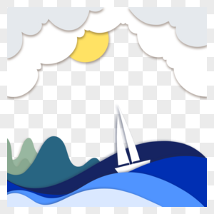 海洋剪纸风格帆船图片