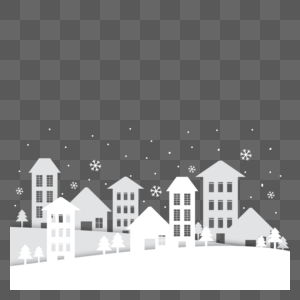 圣诞建筑松树冬季剪纸高清图片