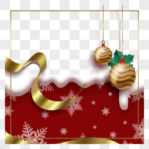 金色圆球丝带圣诞冬季雪花边框图片