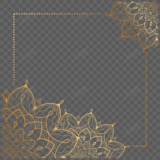 曼陀罗金色边框抽象涂鸦花朵背景图片
