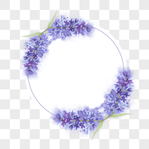 水彩丁香花卉婚礼圆形线条边框图片
