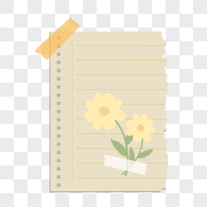 黄色花朵标签复古撕纸手账本图片