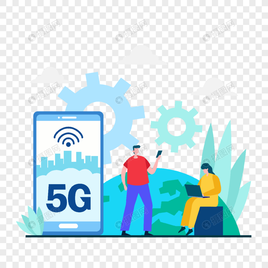 5g移动互联网插画全球数据连接和通信活动图片