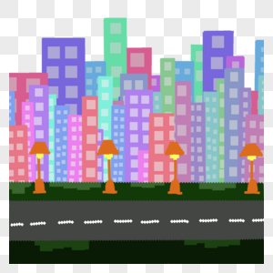 像素艺术游戏城市街景马路灯光图片