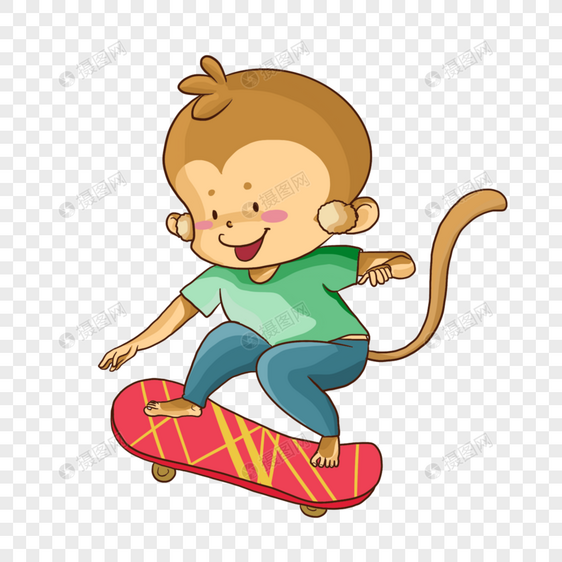 红色滑板运动卡通可爱猴图片