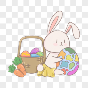 一大筐彩蛋和萝卜可爱兔子图片