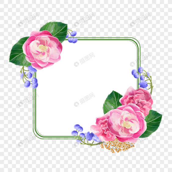 时尚水彩海棠花卉边框图片
