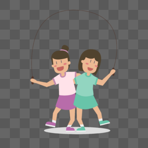 跳绳运动插画两个女孩一起跳绳运动高清图片