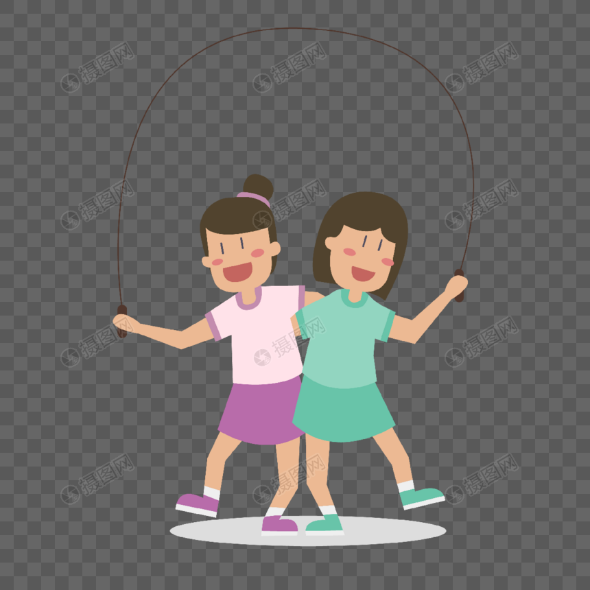 跳绳运动插画两个女孩一起跳绳运动图片