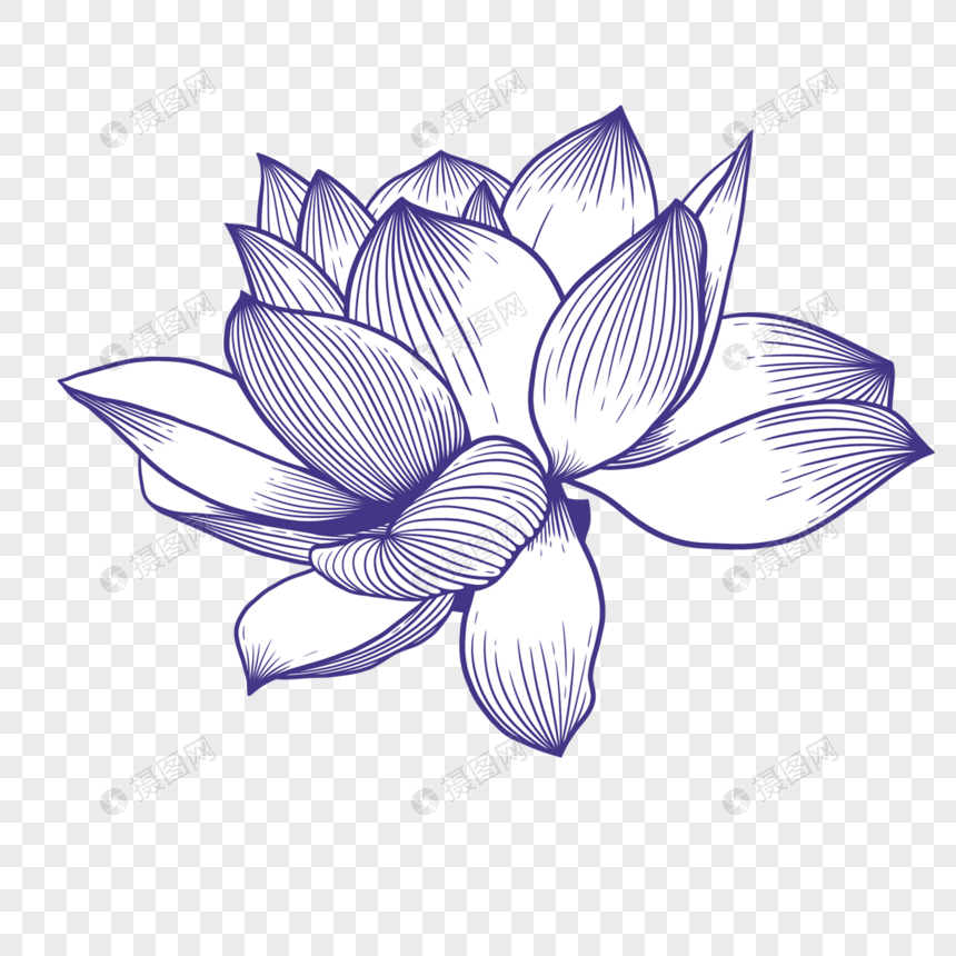 版画美丽莲花元素素材下载 正版素材 摄图网