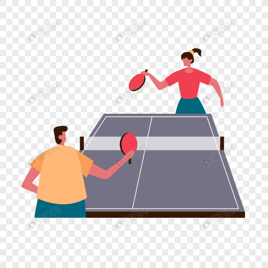 乒乓球运动插画打乒乓球的男女朋友图片