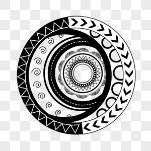 圆形黑白线条波利尼西亚风格装饰花纹边框图片