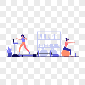 健身运动人物概念插画运动员在健身房进行各种运动高清图片