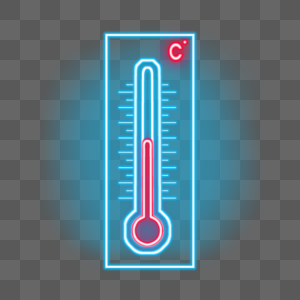 卡通风格霓虹灯效果蓝色温度计指示灯图标图片