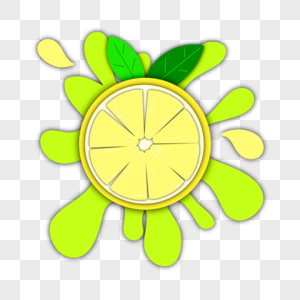 柠檬水果与水果汁飞溅剪纸植物图案图片