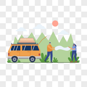 夏季假期旅行野外露营概念插画图片