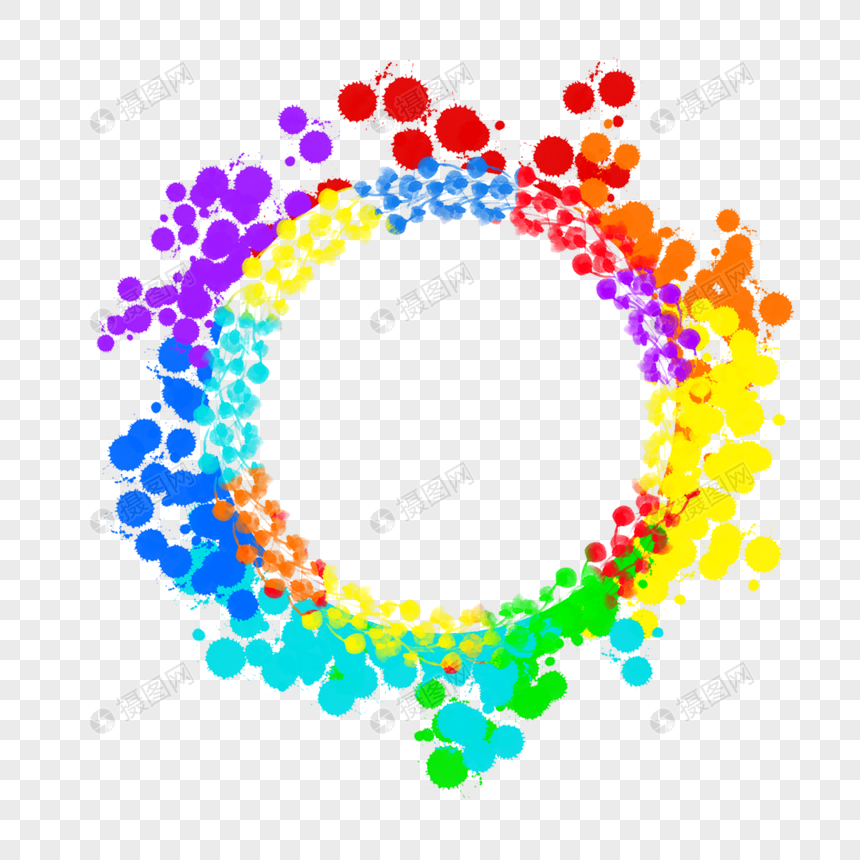 五颜六色的彩虹圆圈水彩边框颜料飞溅图片