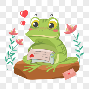 夏季卡通可爱读信的青蛙图片