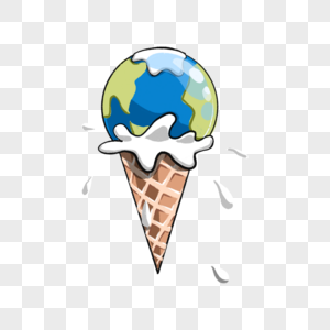 太空宇宙融化的蓝色地球星球冰淇淋蛋筒全球暖化图片