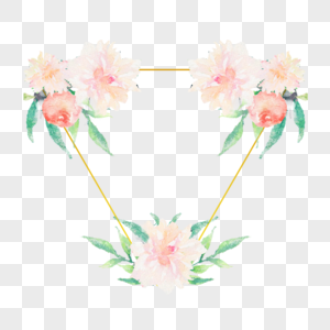 复古水彩花卉婚礼三角形边框图片