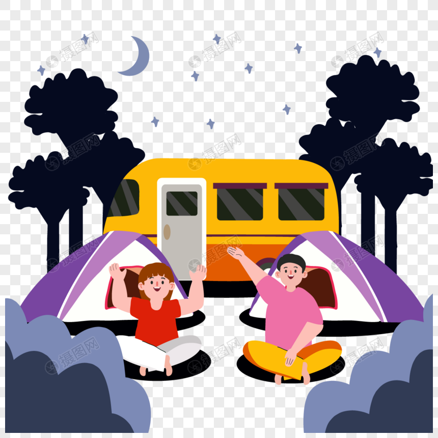 夏季露营紫色卡通帐篷图片