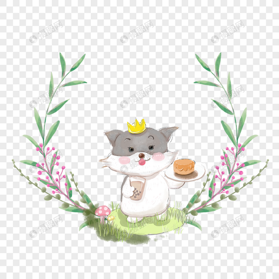 棕白花纹猫咪卡通水彩动物边框图片