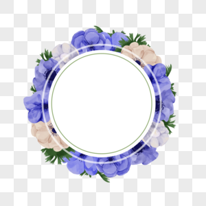圆形水彩银莲花花卉婚礼边框图片
