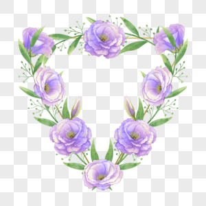 水彩紫色花卉洋桔梗婚礼三角形边框图片