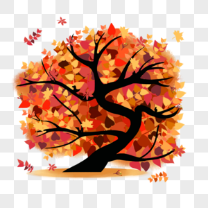 红色秋天美丽的树插画图片