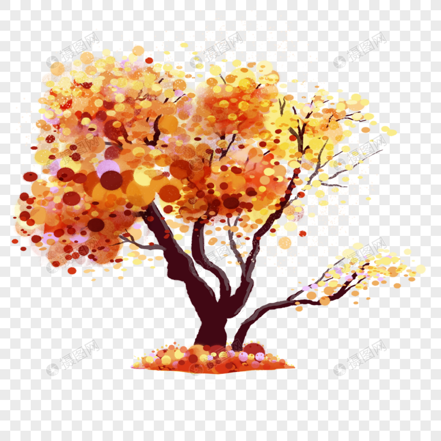 红黄水彩风格秋天的树图片