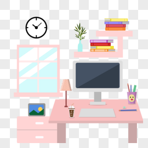 粉色主题电脑工作台图片