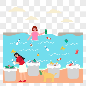 收拾海面垃圾垃圾分类和环境保护图片