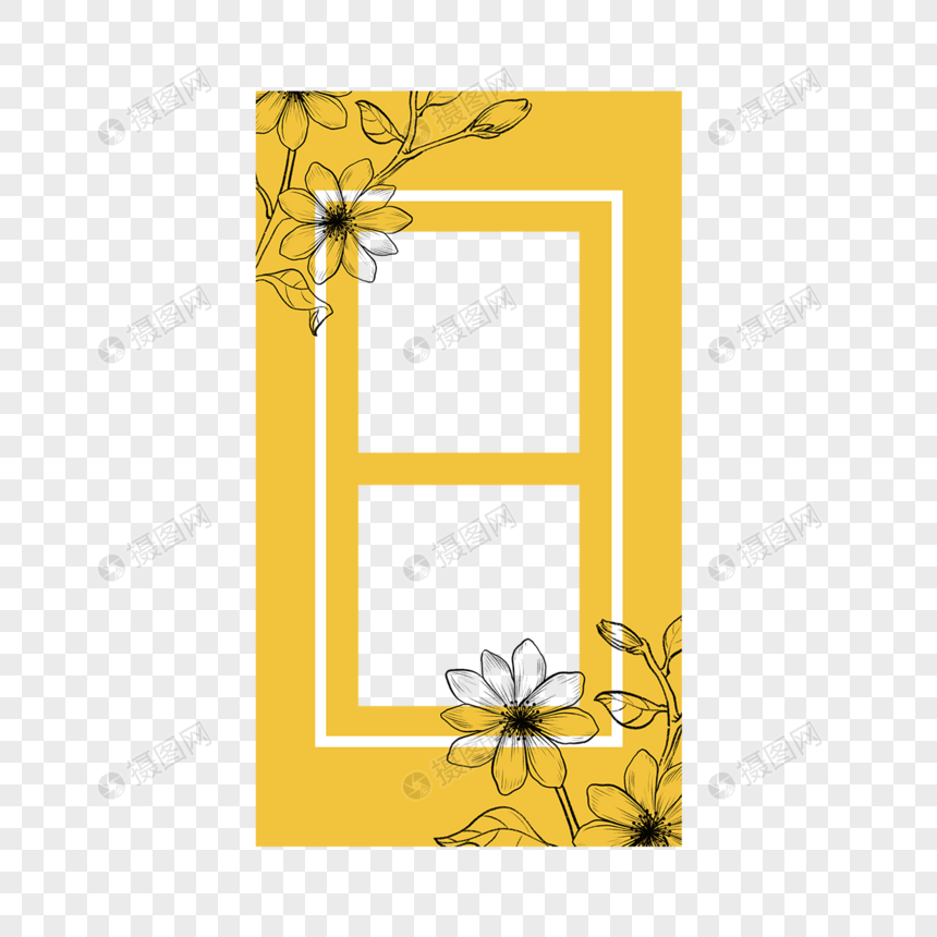 线条花卉叶子黄色窗口抽象夏季边框图片