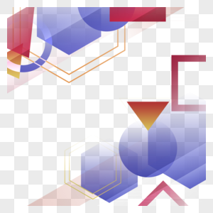 蓝色红色立体图形叠加商务抽象几何边框图片